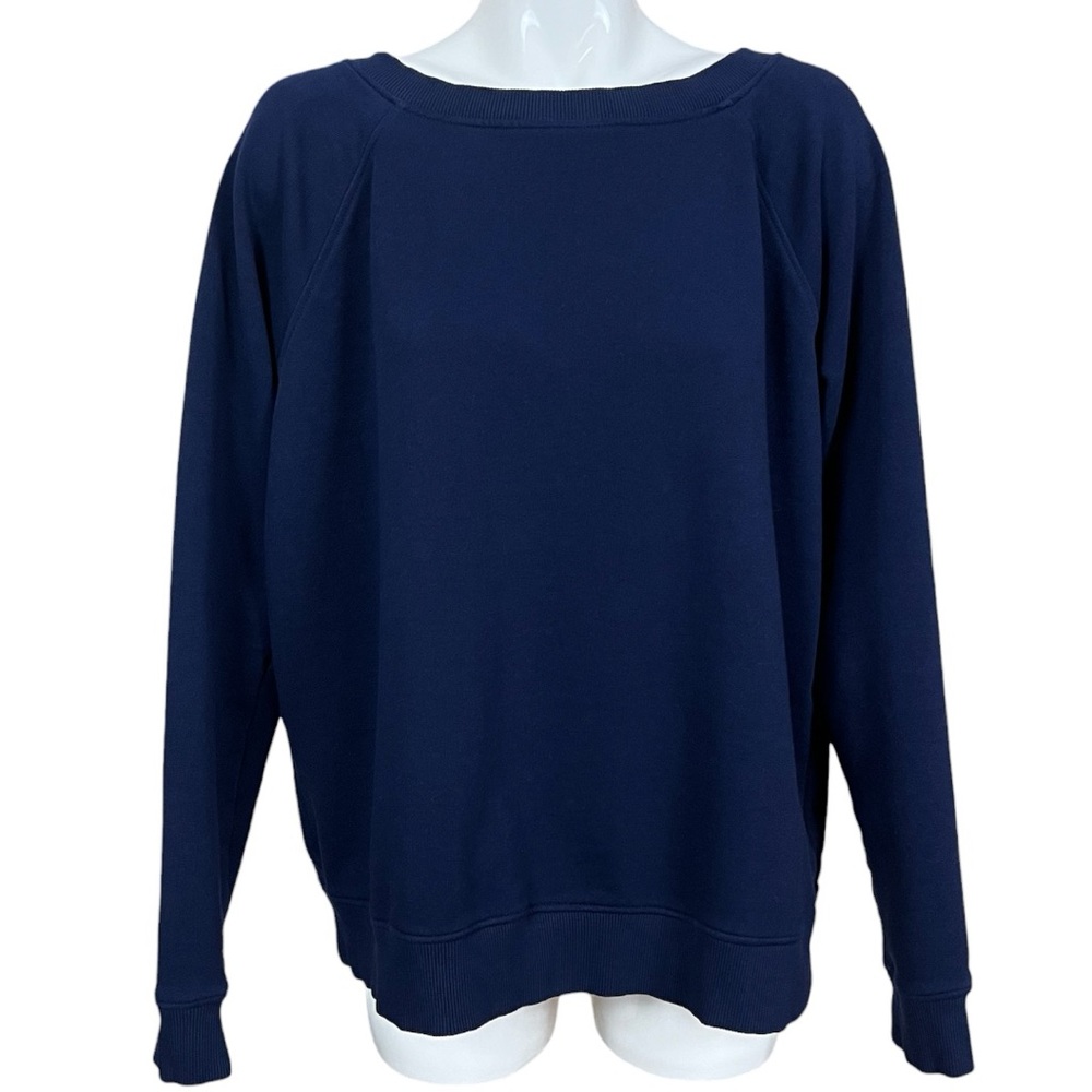 Crown & Ivy Belk Navy Blue Plaid Tie Back Raglan Sleeve Sweatshirt Size XXL